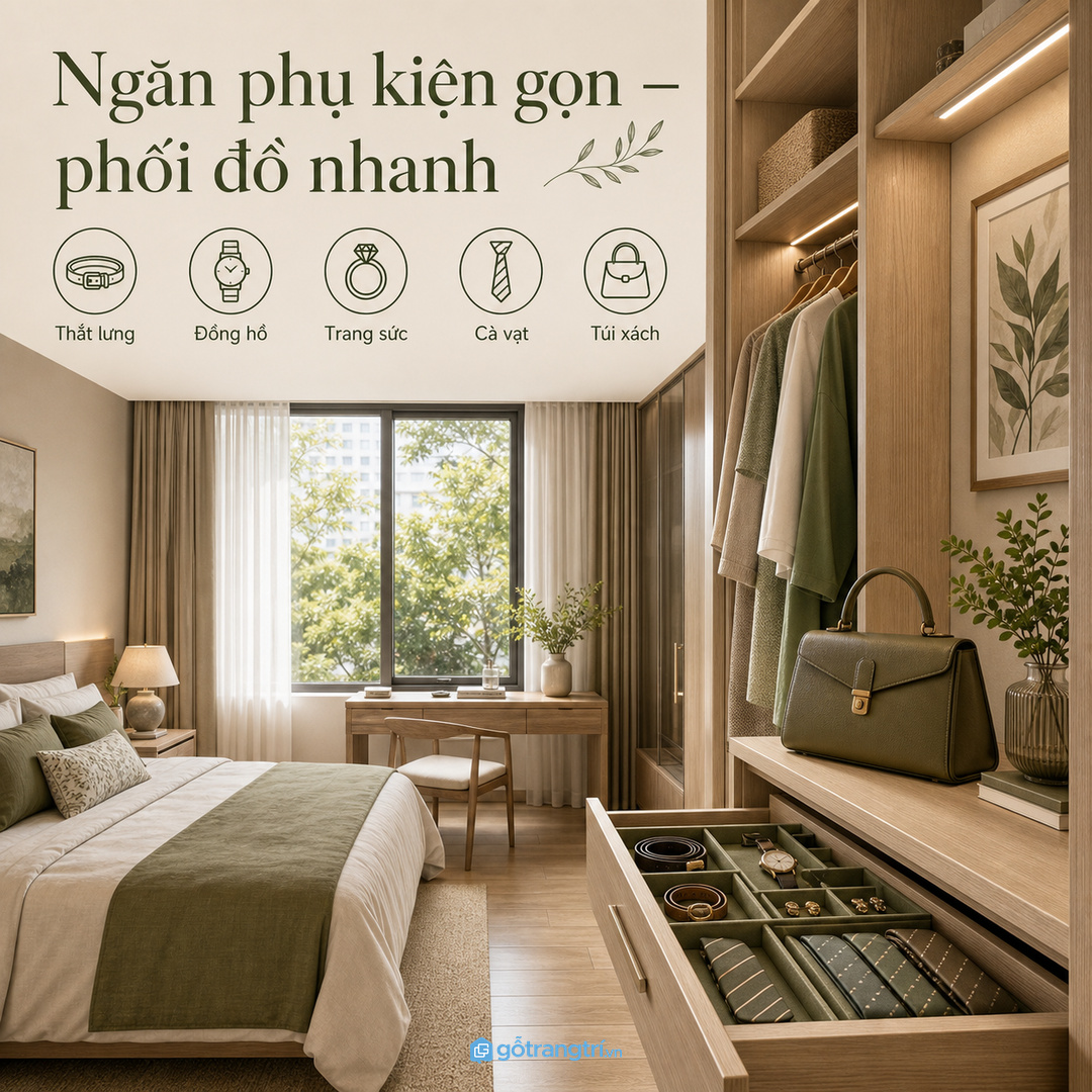 Ngăn phụ kiện giúp hoàn thiện bộ đồ nhanh
