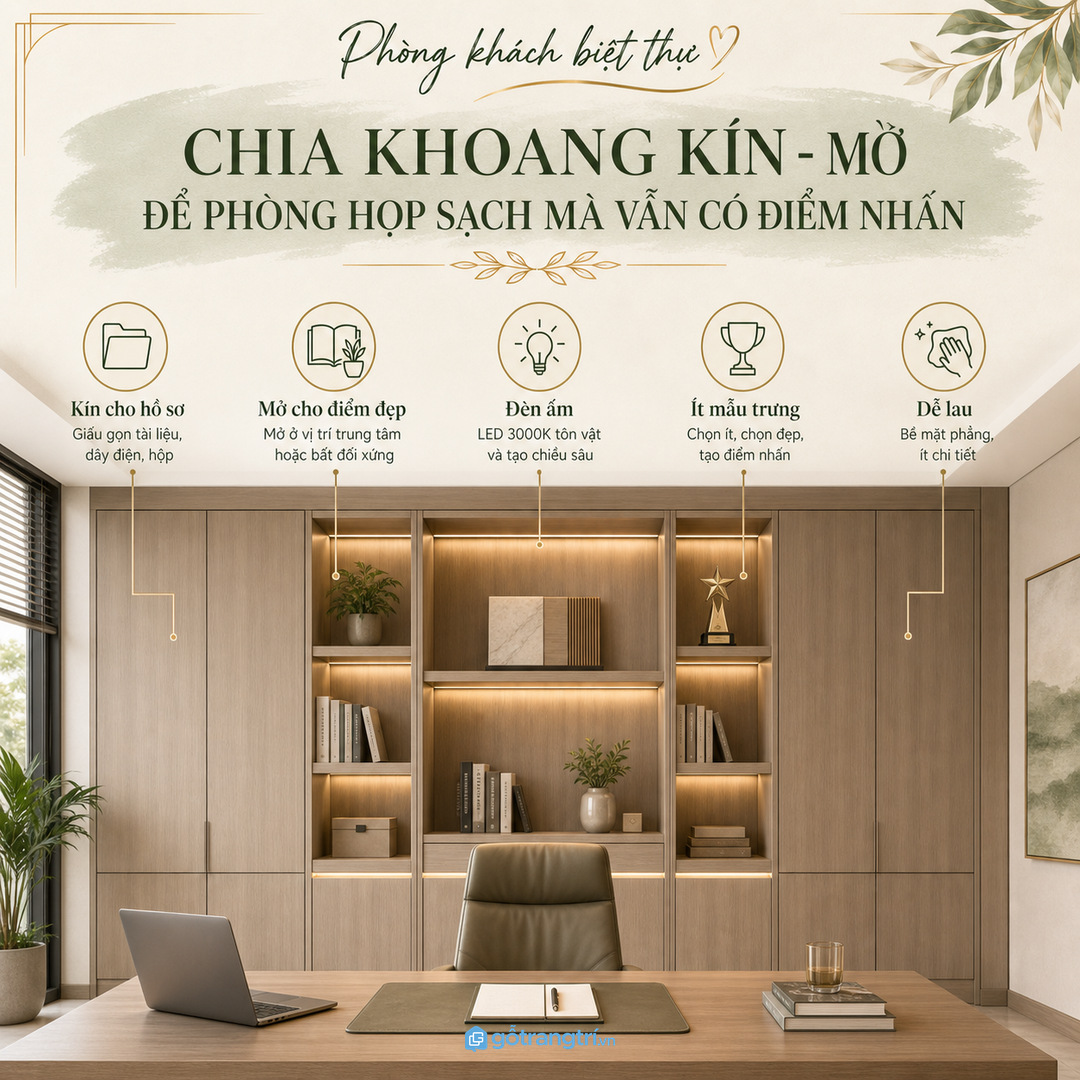 Chia khoang kín - mở để phông họp sạch mà vẫn có điểm nhấn