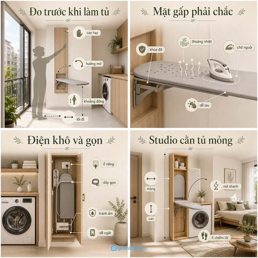 Mặt bàn là gấp cần chắc, thoáng nhiệt và có chỗ chờ nguội