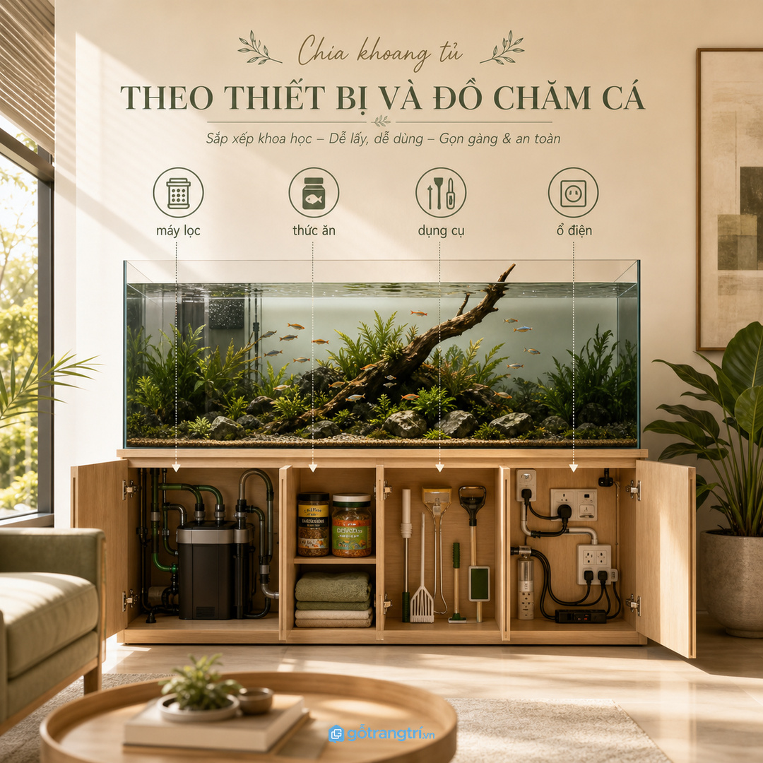 Khoang thiết bị cần thoáng, tách đồ khô khỏi khu điện nước