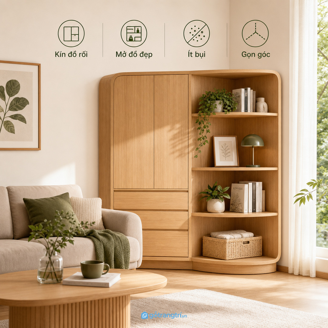 Chia khoang kín và mở để góc tường không bị rối