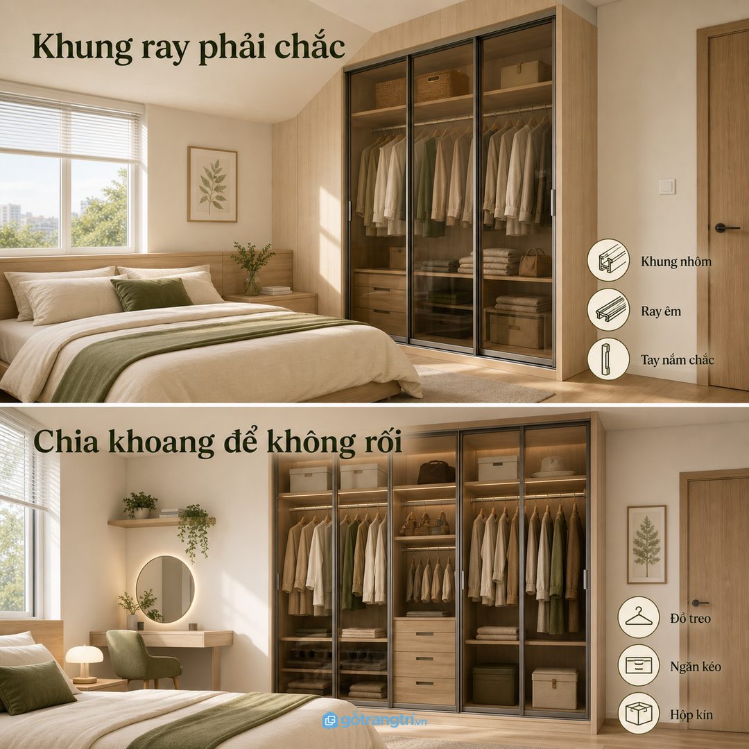 Khung nhôm, ray và bản lề quyết định độ bền của tủ cánh kính