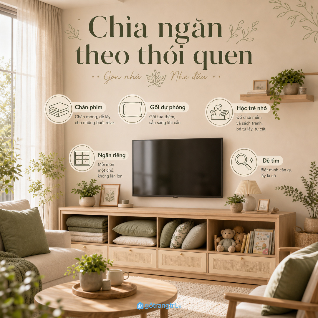 Chia ngăn theo cách gia đình thật sự dùng sofa