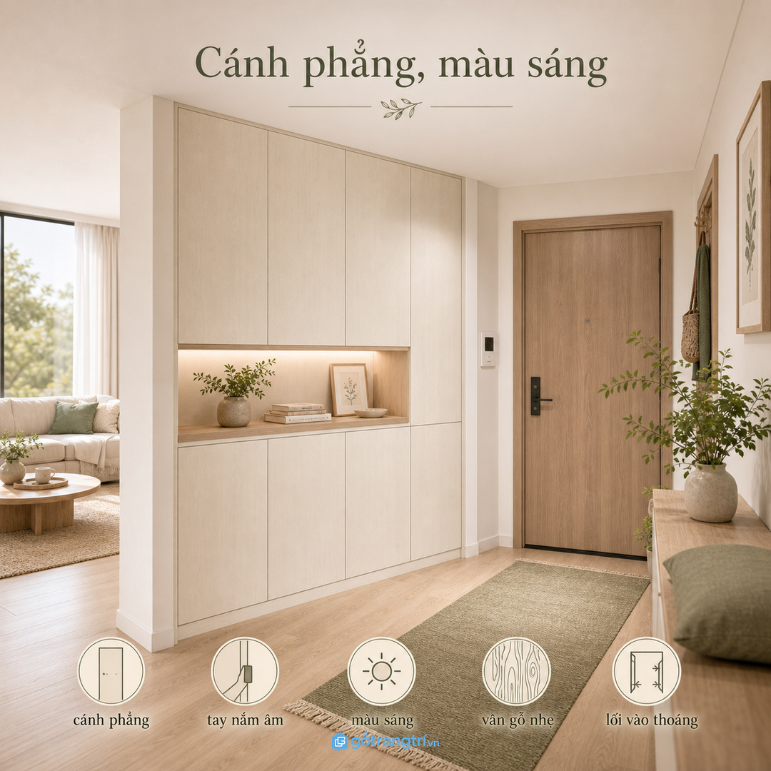Chọn cánh phẳng, tay nắm gọn và màu sáng