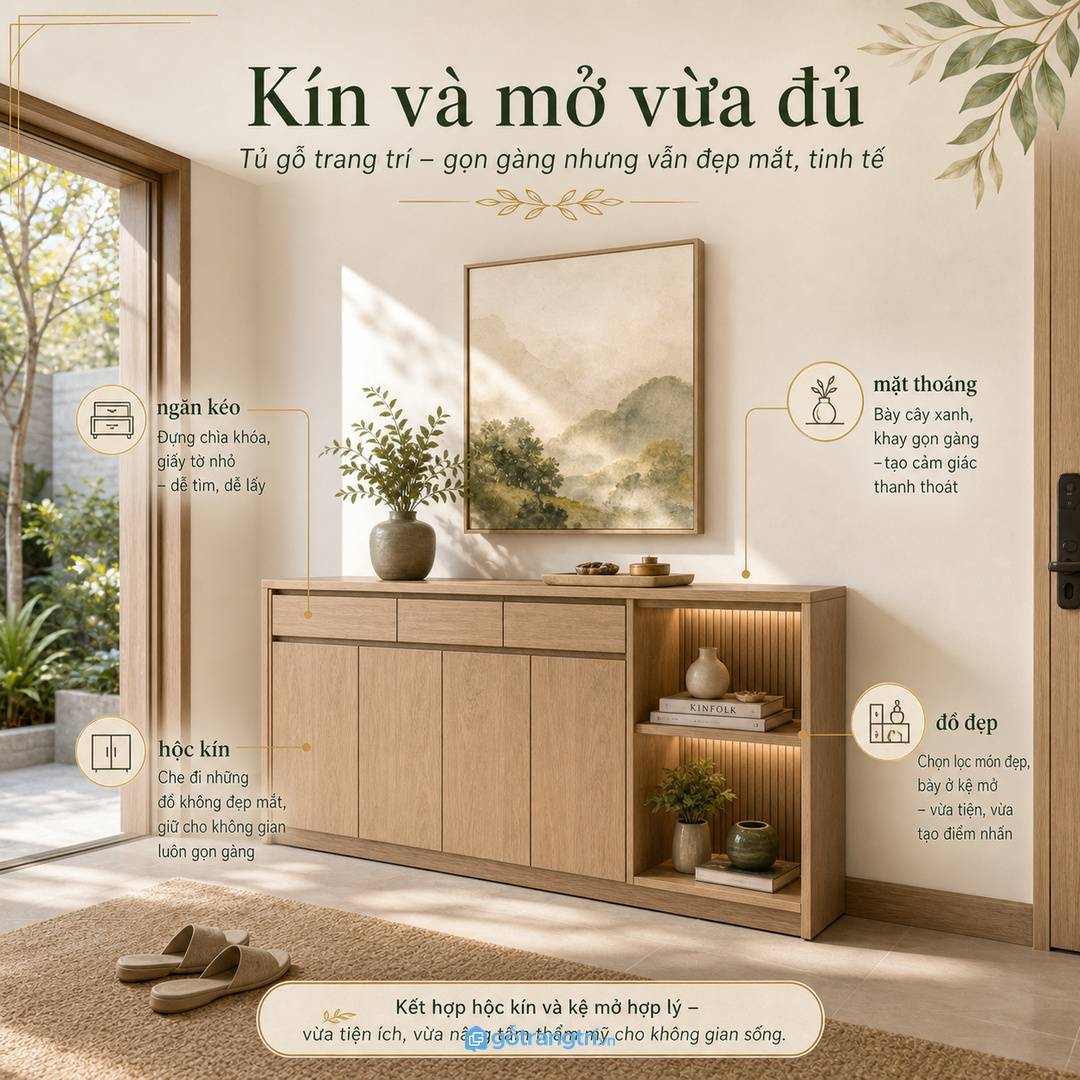 Kết hợp hộc kín, ngăn kéo và mặt thoáng theo đúng thói quen dùng