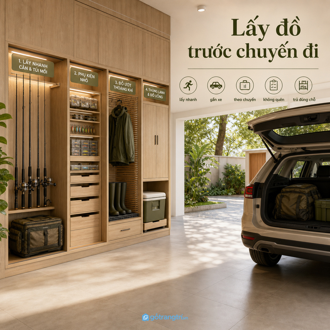 Chia tủ theo tuyến lấy đồ trước chuyến đi giúp thao tác nhanh hơn