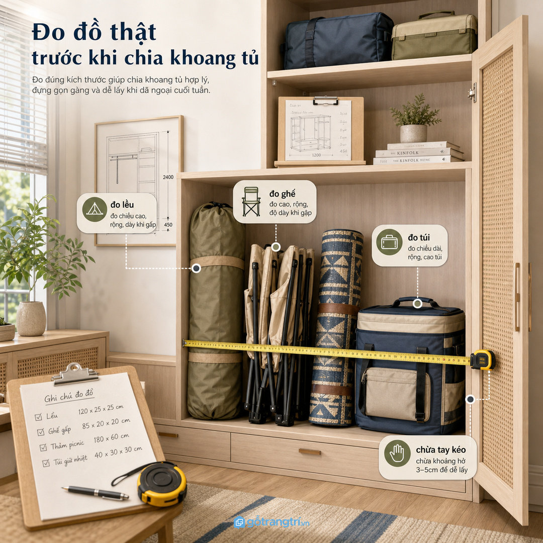 Chia khoang theo tần suất đi chơi cuối tuần để đồ thường dùng dễ lấy
