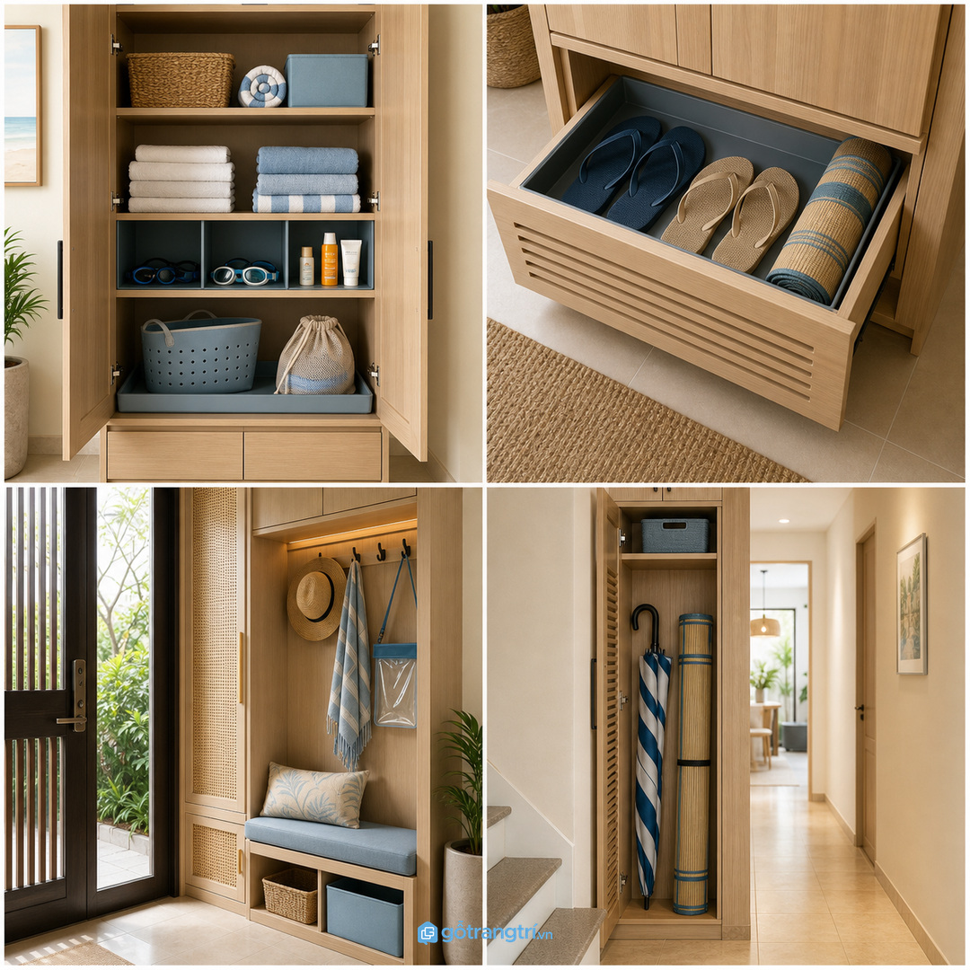 Tủ gần lối ra vào giúp chuẩn bị đồ đi biển nhanh hơn