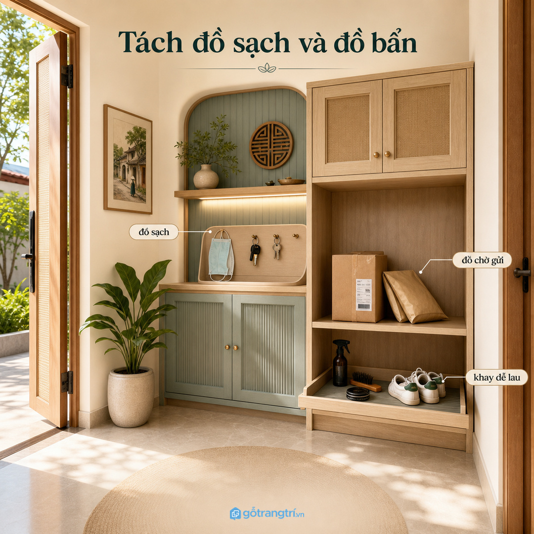 Tách đồ sạch, đồ bẩn và đồ chờ gửi để lối vào bớt rối