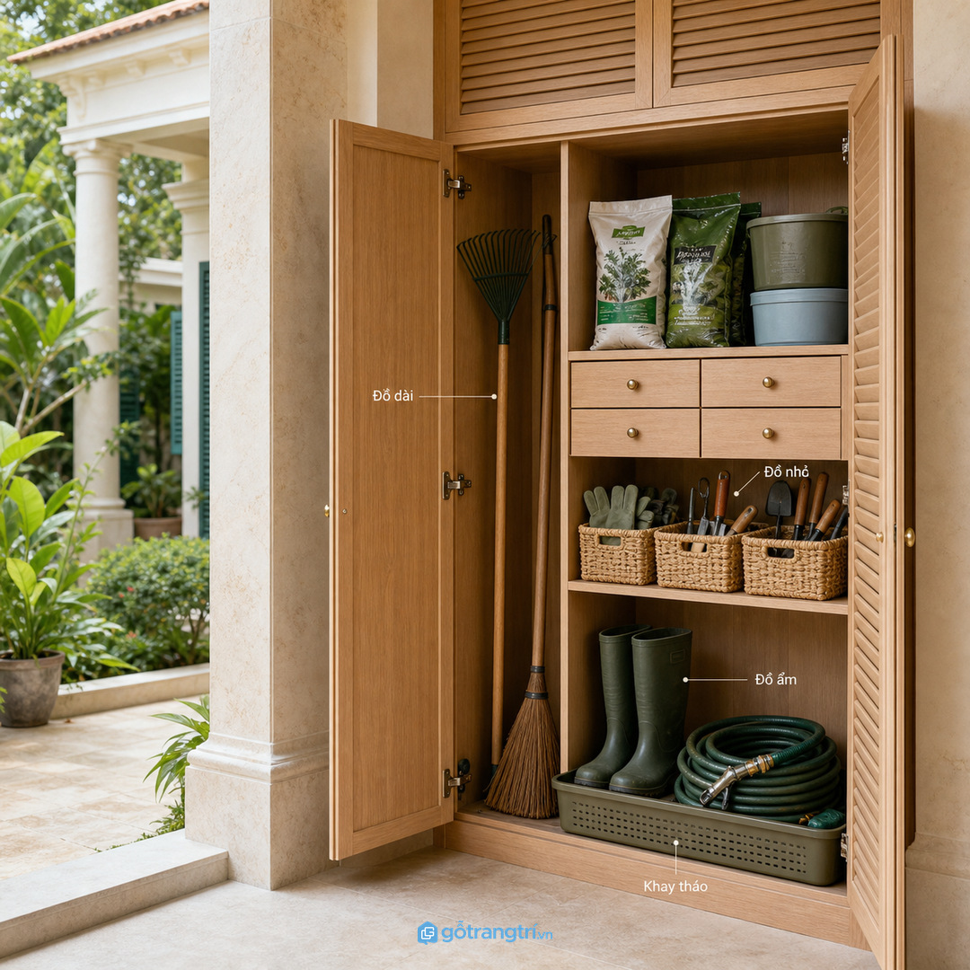Chia tủ thành vùng đồ dài, đồ ẩm và đồ nhỏ