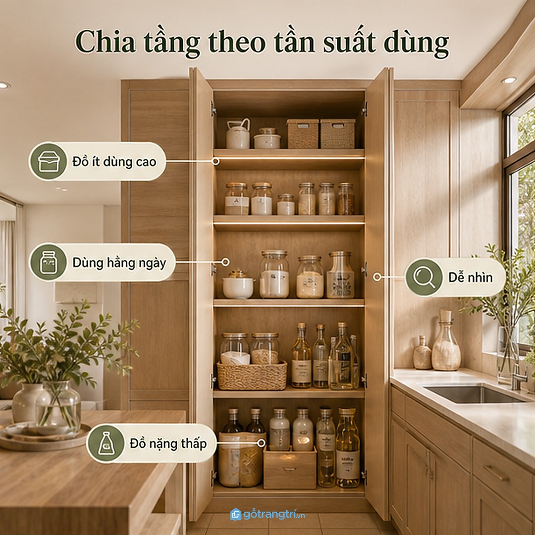 Chia tầng tủ gia vị theo tần suất dùng giúp lấy đồ nhanh hơn