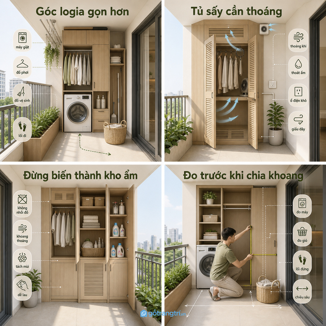 Đo giỏ đồ, máy giặt và cửa logia trước khi chia khoang