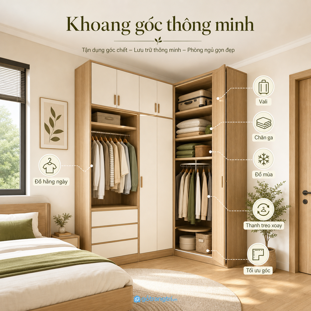 Khoang góc thông minh cho chăn ga vali