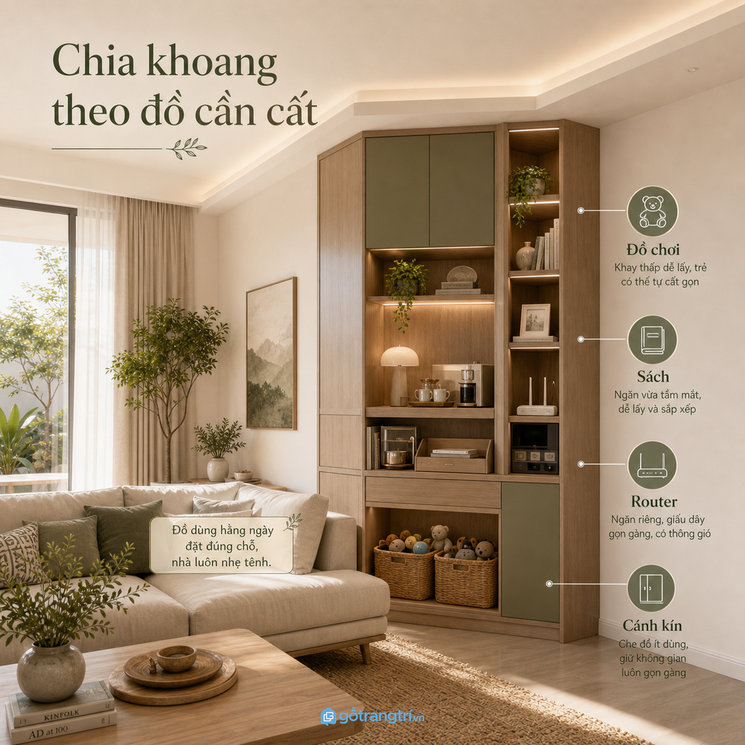 Chia khoang theo đồ cần cất