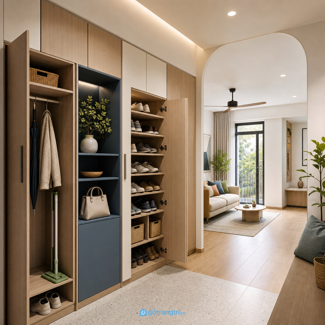 Vật liệu chống ẩm và dễ lau hợp với khu gần cửa, bếp hoặc sân sau.