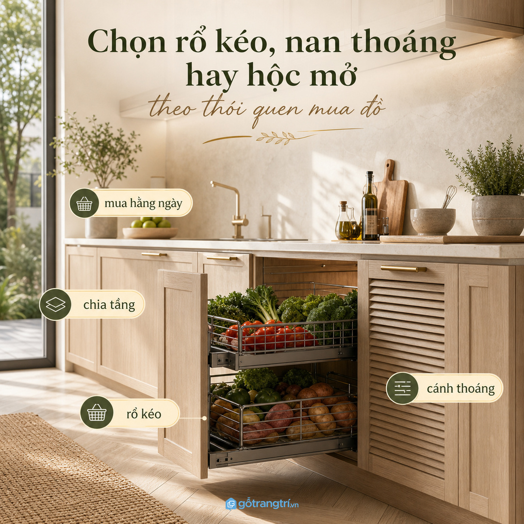 Chọn rổ kéo, nan thoáng hay hộc mở theo thói quen mua đồ