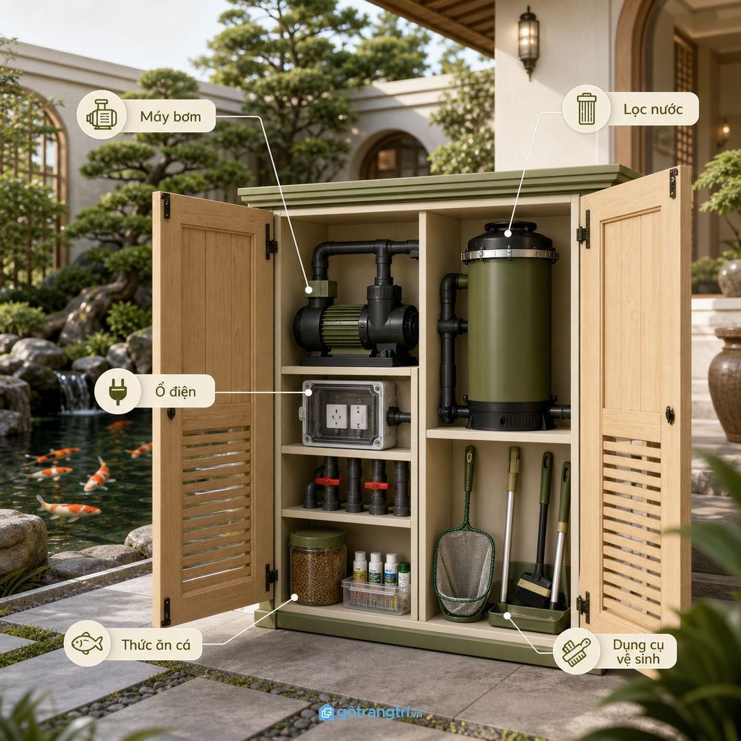 Chia khoang rõ cho máy bơm, lọc nước, điện và đồ chăm cá