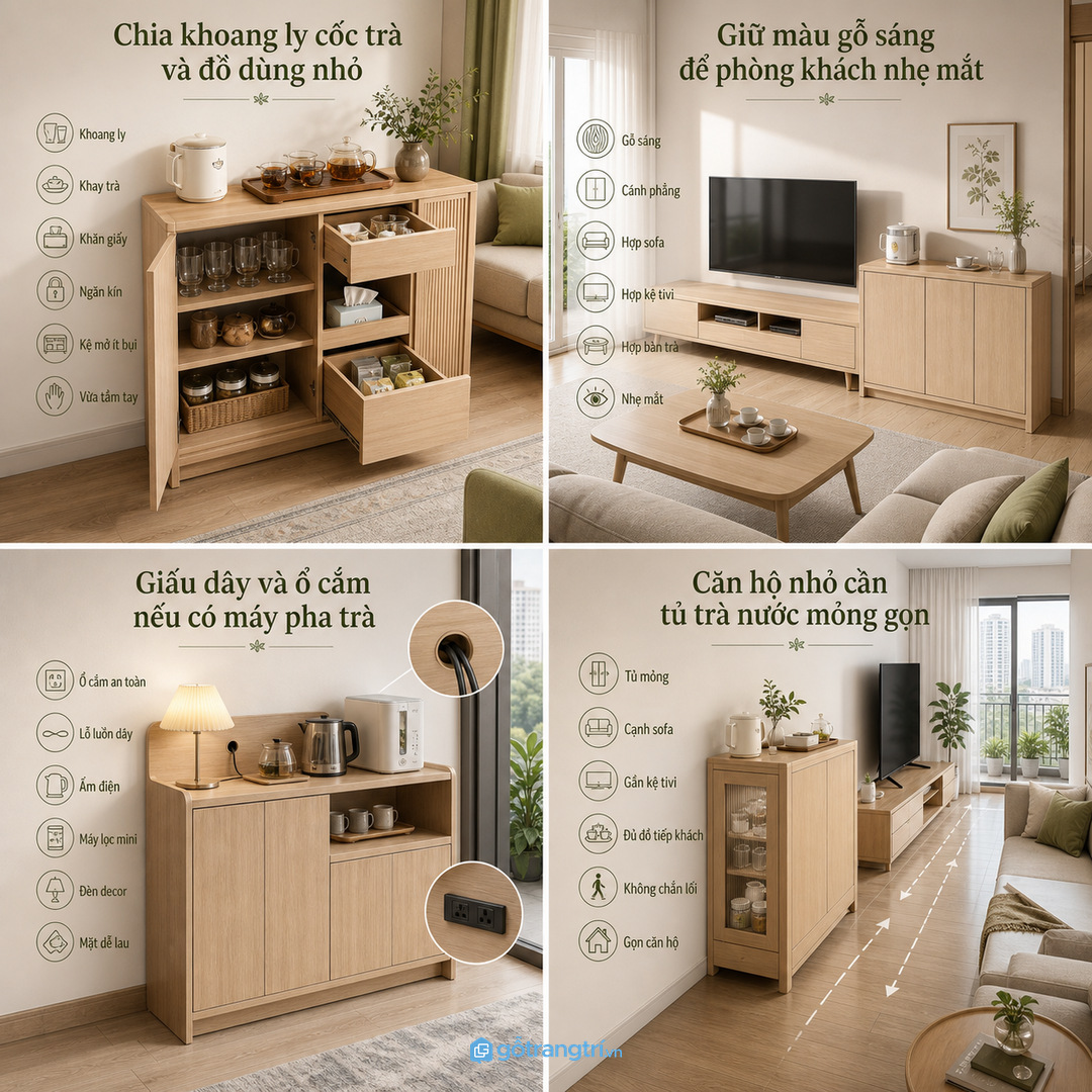 Chia khoang cho ly cốc, trà và đồ dùng nhỏ