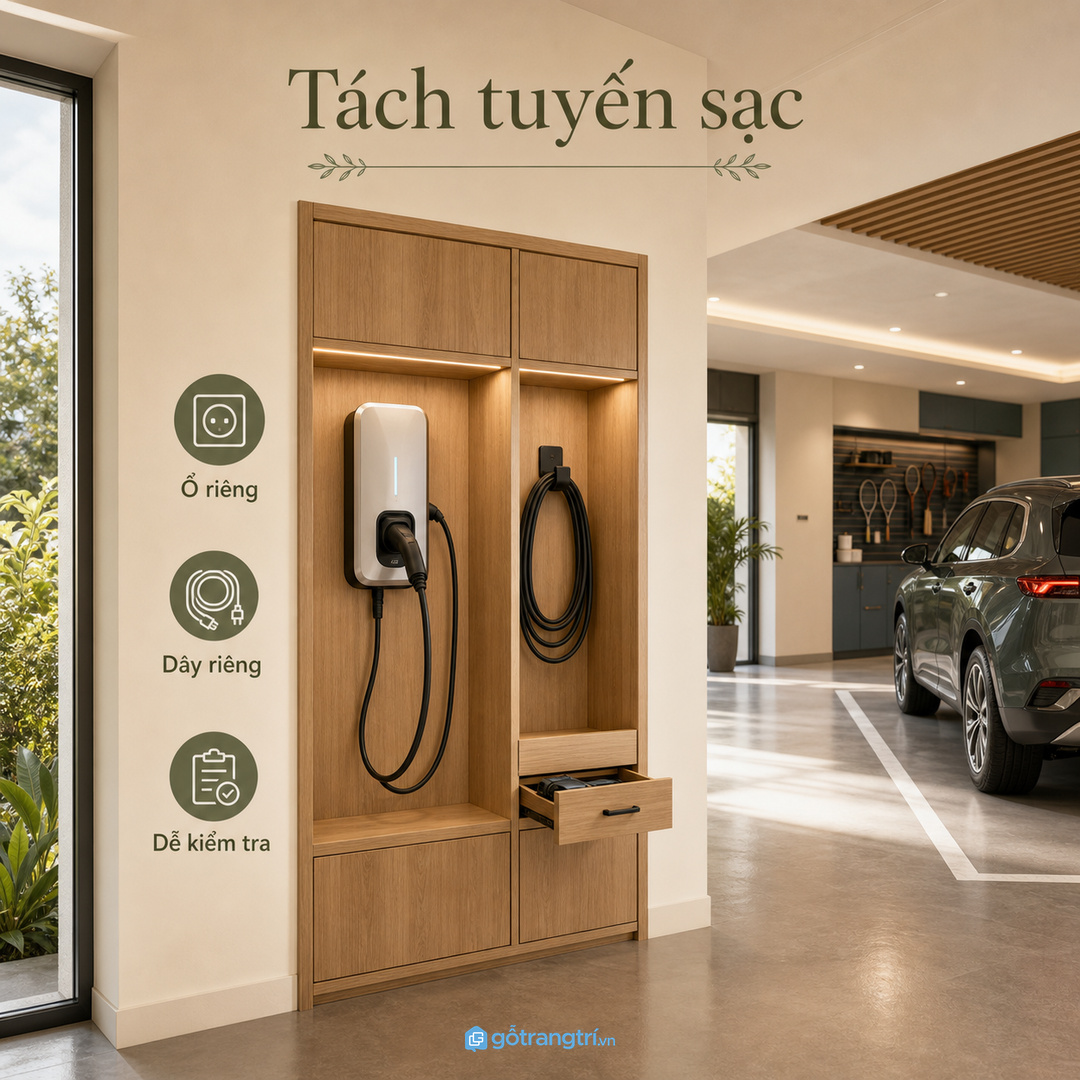Chia khoang bộ sạc, dây cuộn và phụ kiện xe để dùng hằng ngày