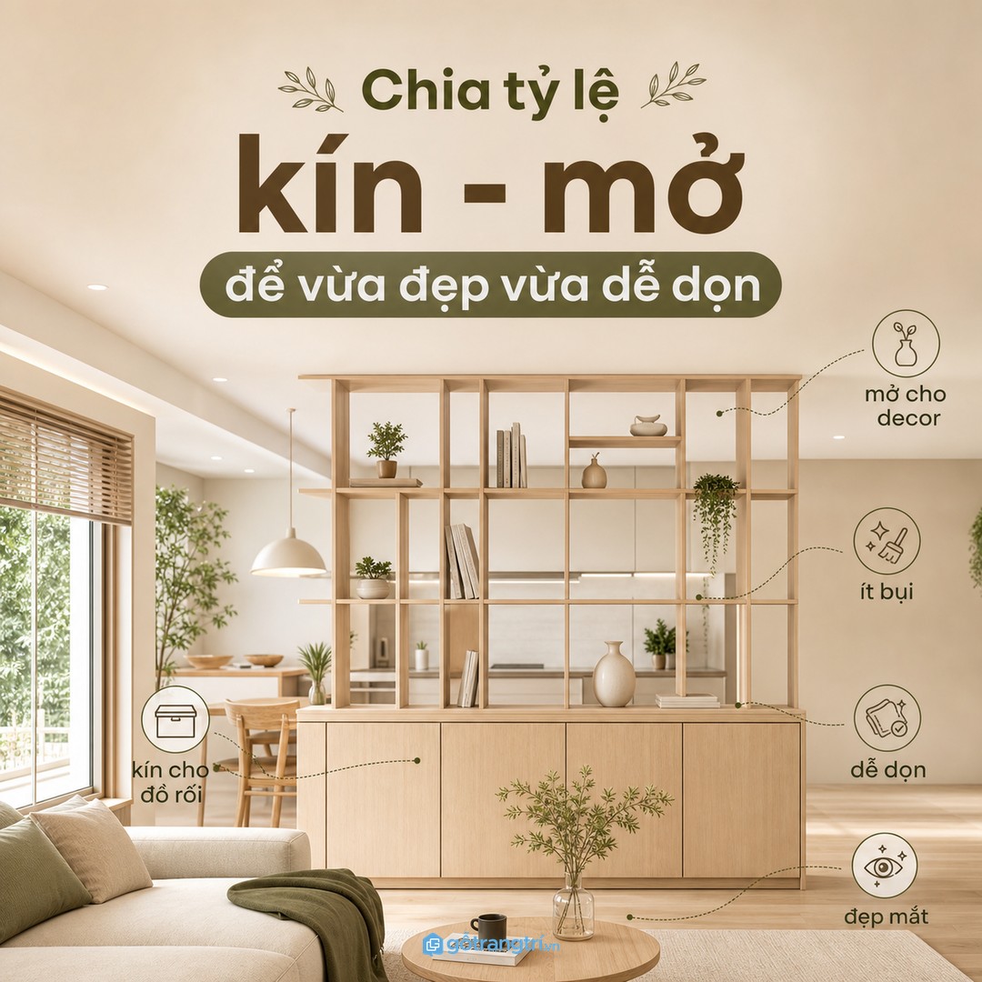 Chia tỷ lệ kín - mở hợp lý giúp vách ngăn đẹp mà dễ dọn