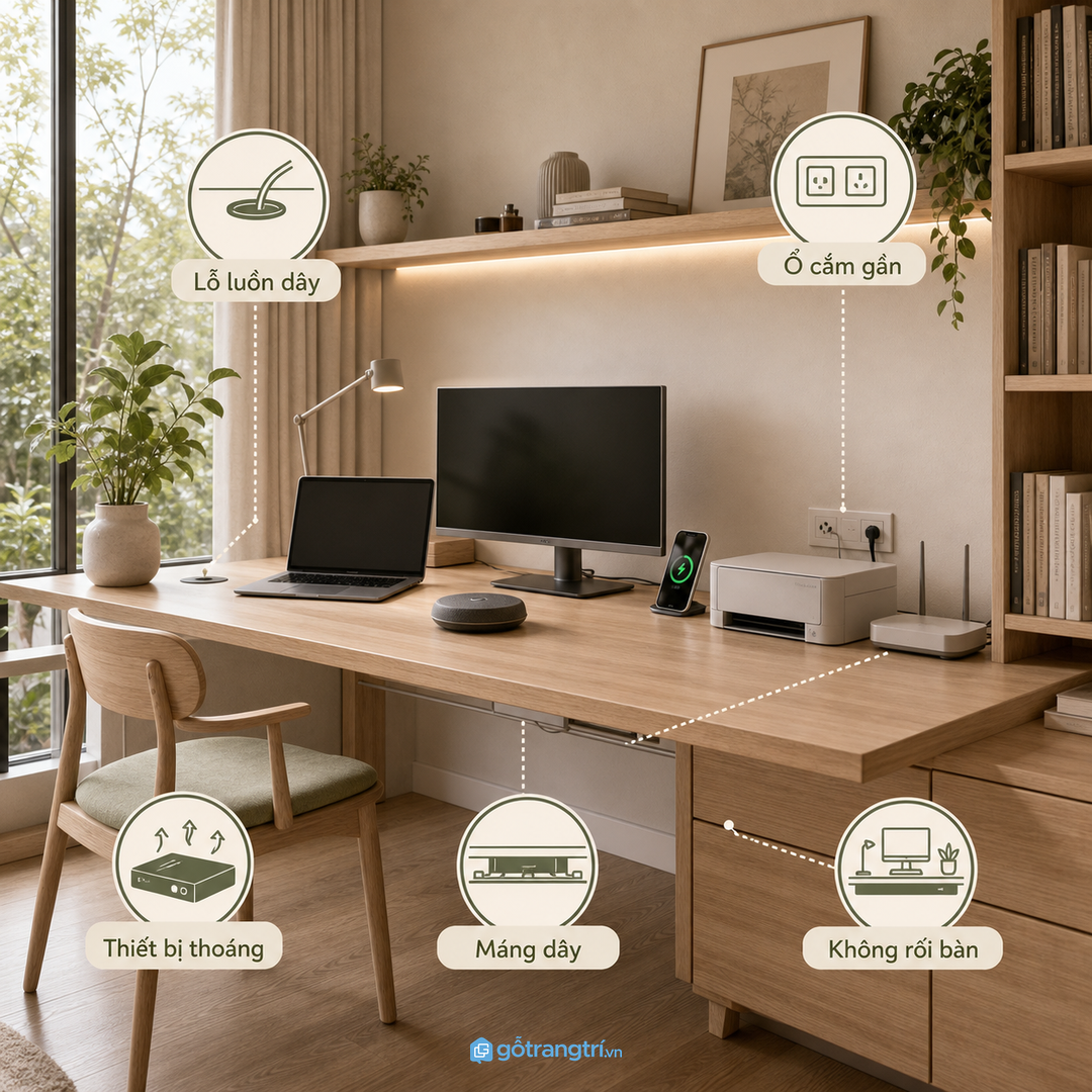 Dây điện và thiết bị phải được tính từ đầu để bàn không nhanh rối