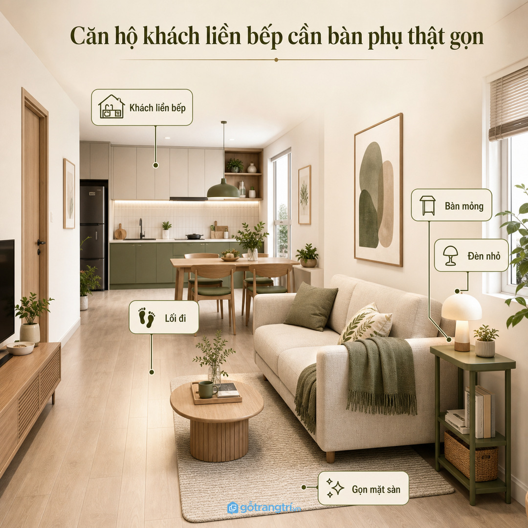 Vật liệu sáng, cạnh bo và bề mặt dễ lau giúp bàn phụ nhẹ mắt hơn