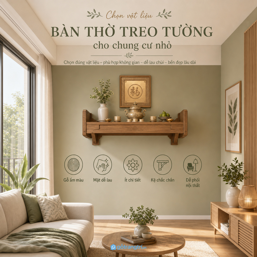 Kết cấu bàn thờ treo tường cần chắc chắn và vừa đủ đồ thờ chính