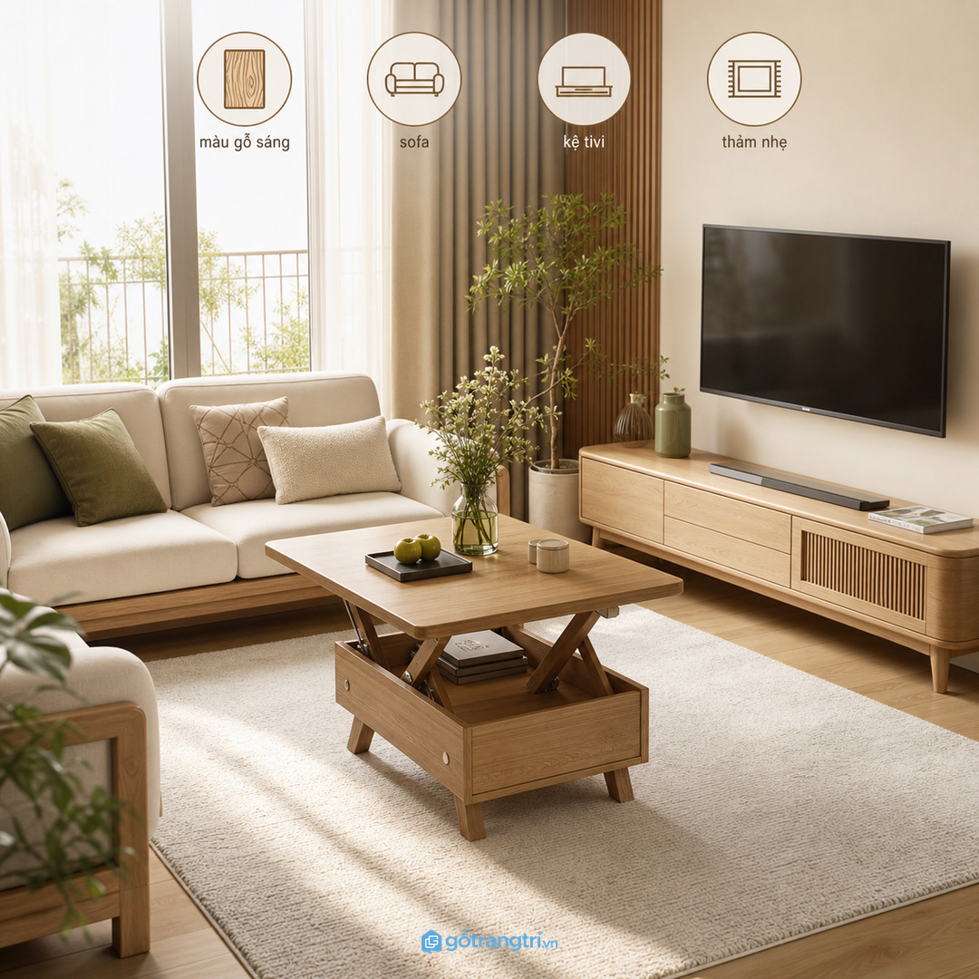 Chọn kiểu dáng đồng bộ với sofa, kệ tivi và thảm