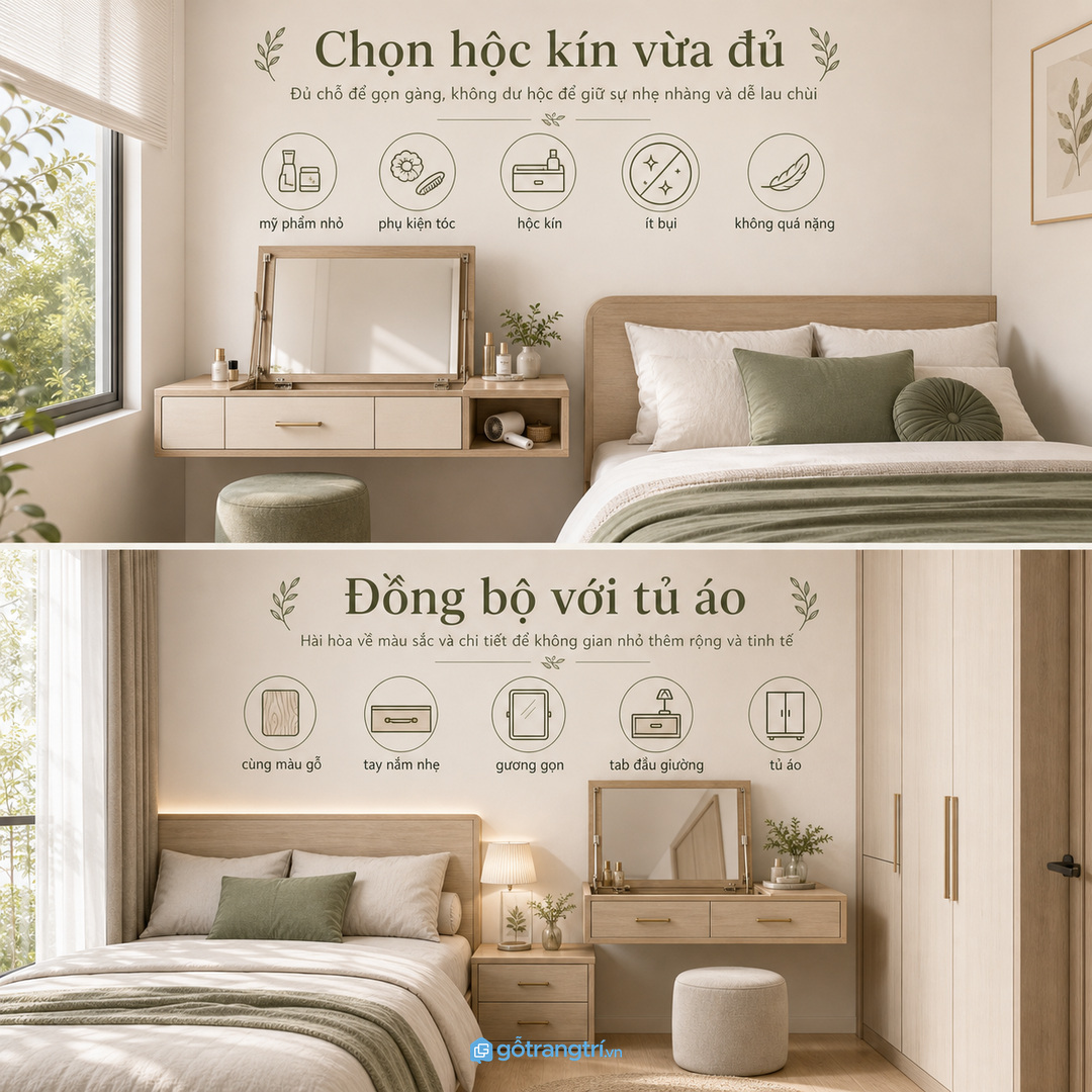 Đồng bộ màu sắc với tủ áo, giường và tab đầu giường