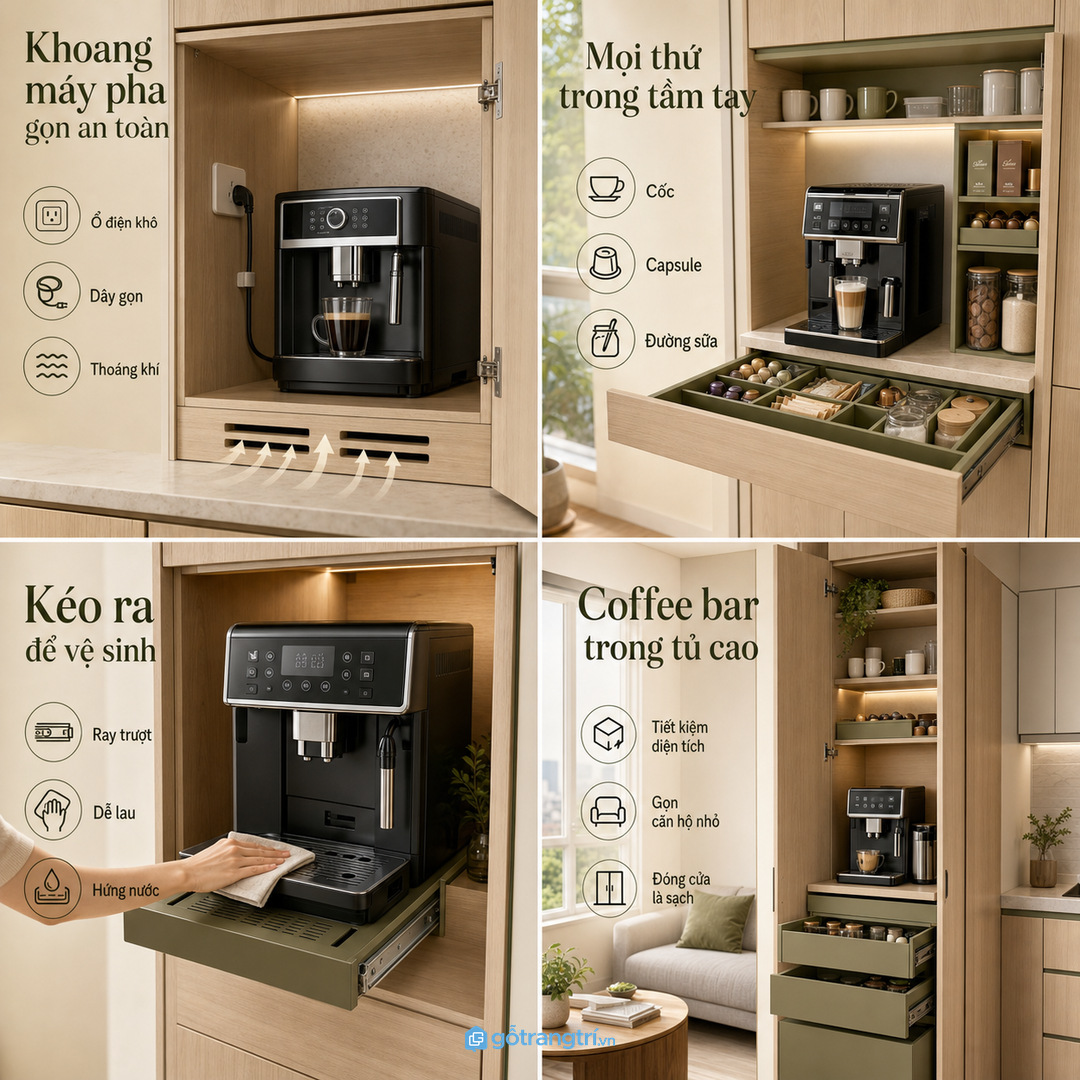 Bề mặt quanh coffee bar cần dễ lau vệt cà phê và đường sữa