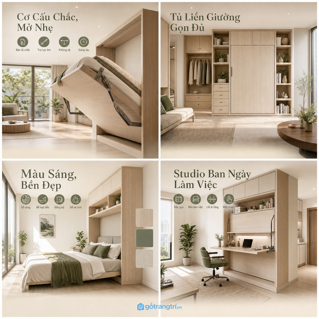 Tủ liền giường cần khoang treo, hộc kín và kệ mở vừa đủ