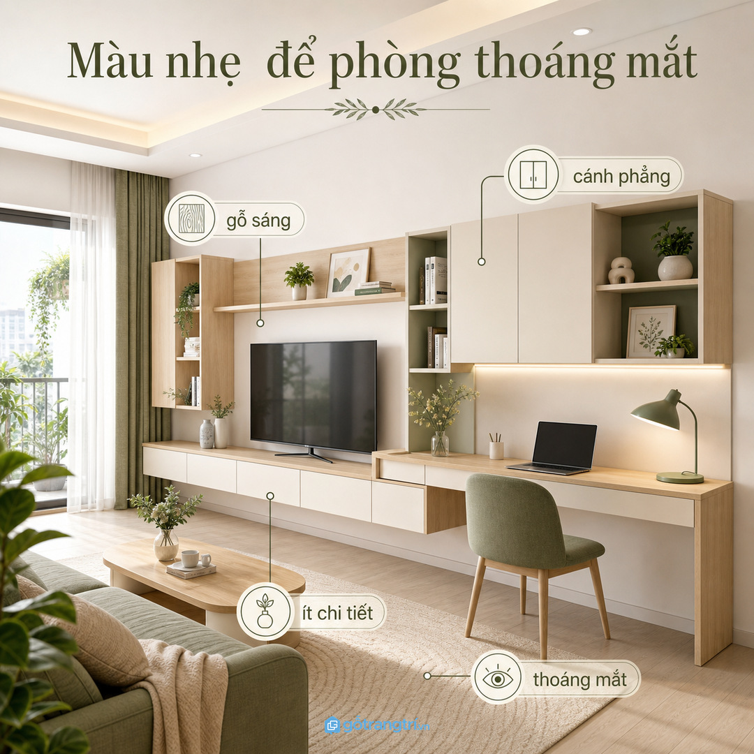 Giữ màu và vật liệu nhẹ để phòng không nặng mắt