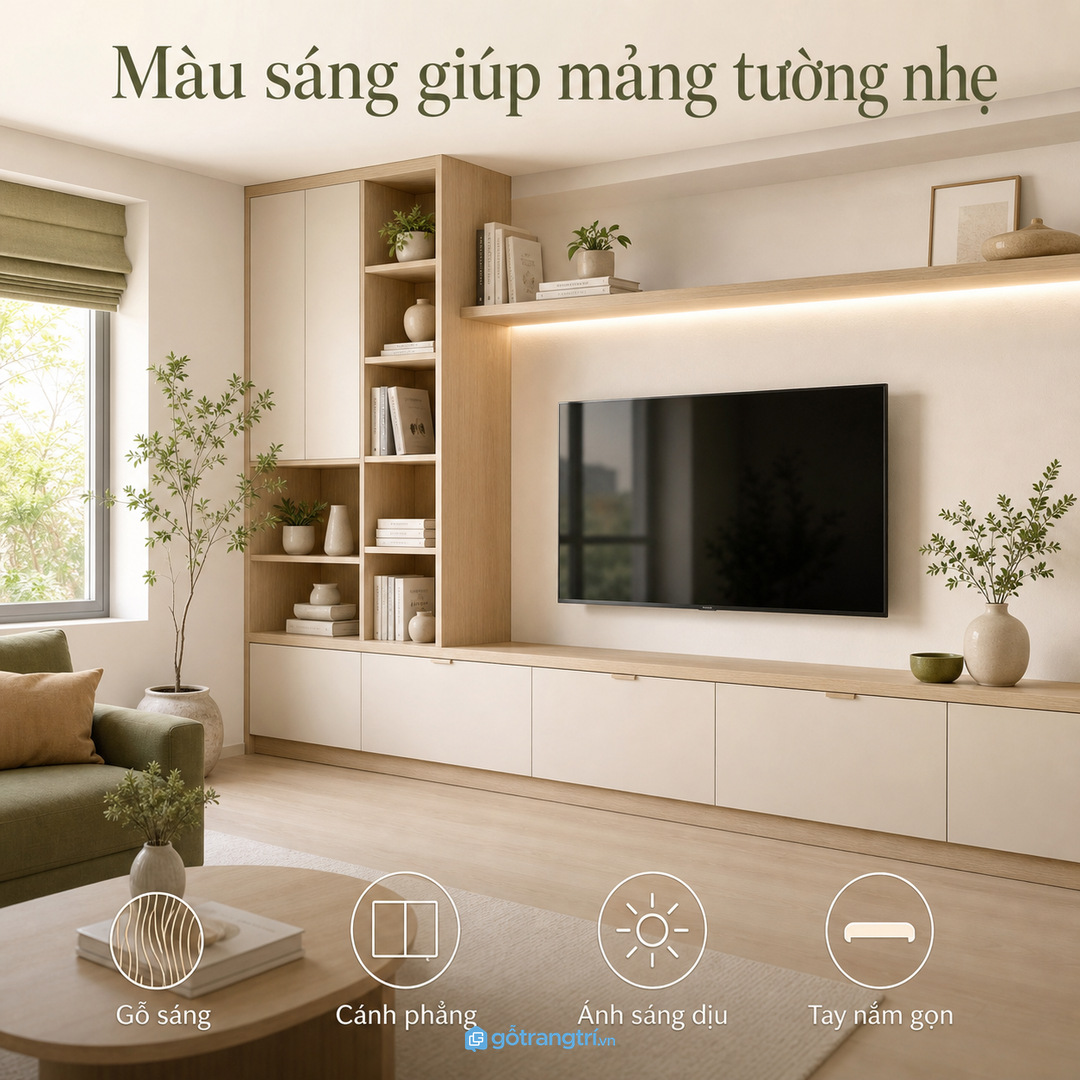 Chọn màu sáng và đường nét mảnh cho mảng tường nhỏ