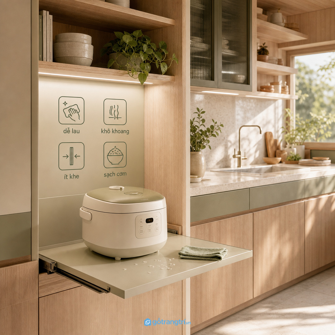 Bề mặt quanh nồi cơm nên dễ lau hơi nước và hạt cơm rơi