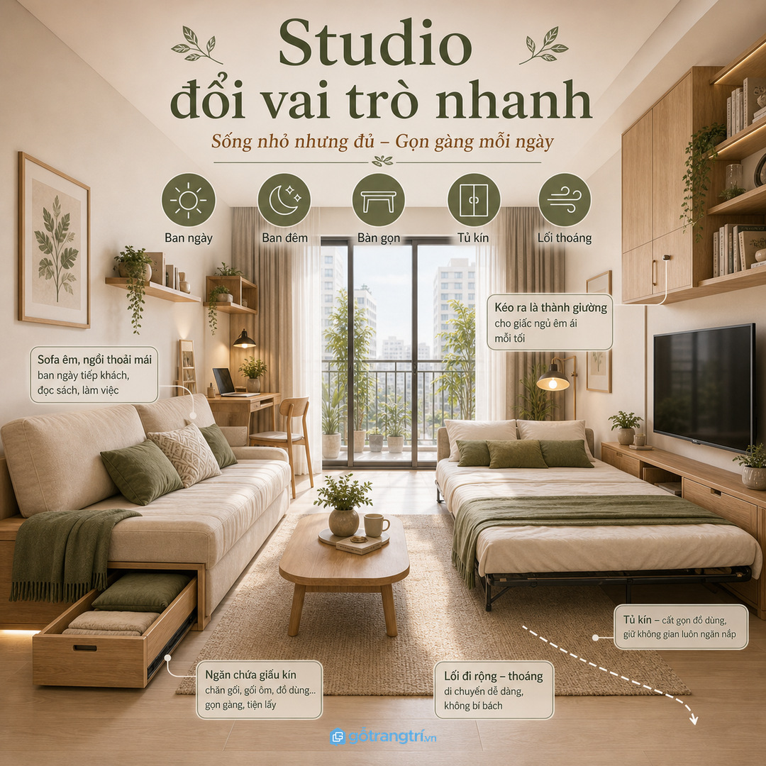 Nệm, vải bọc và khoang chứa quyết định sofa giường có dễ dùng lâu không