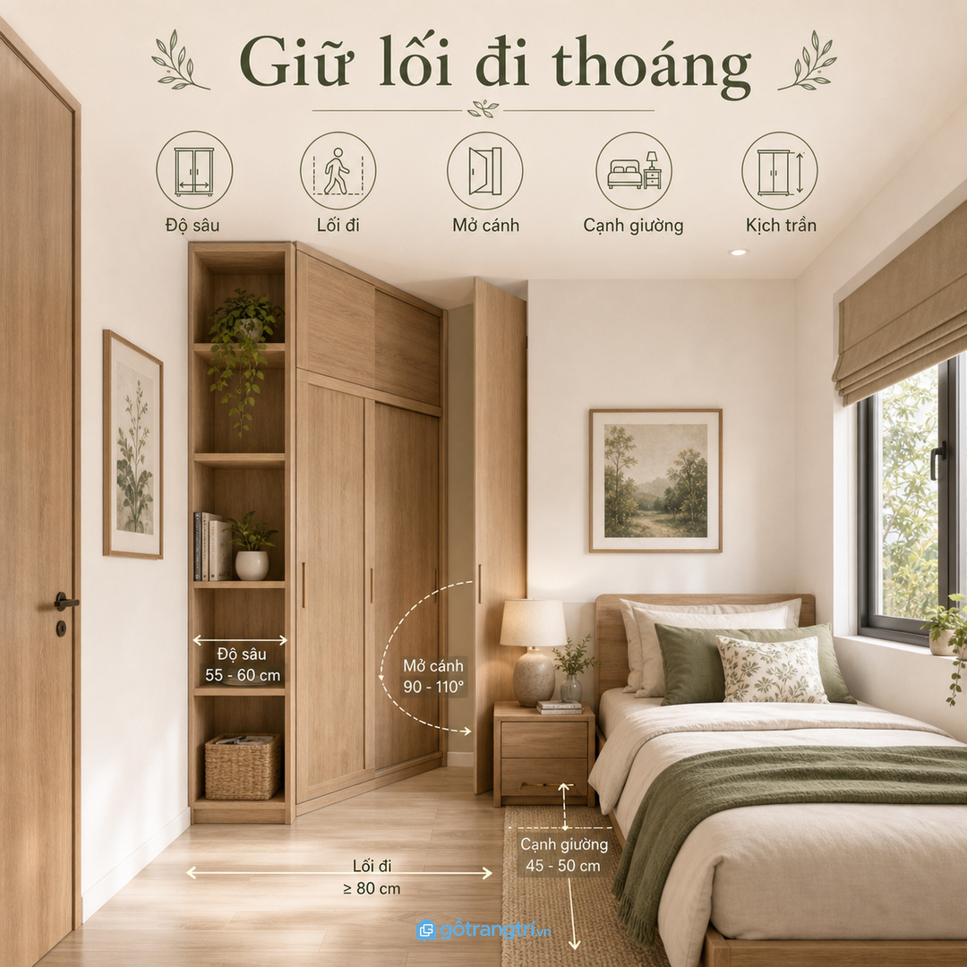 Kích thước tủ phải giữ lối đi thoáng