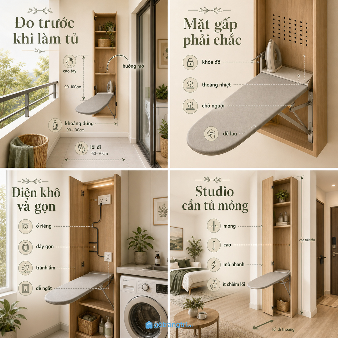 Ổ điện, dây và vật liệu quanh bàn là phải được xử lý khô, gọn, dễ kiểm tra