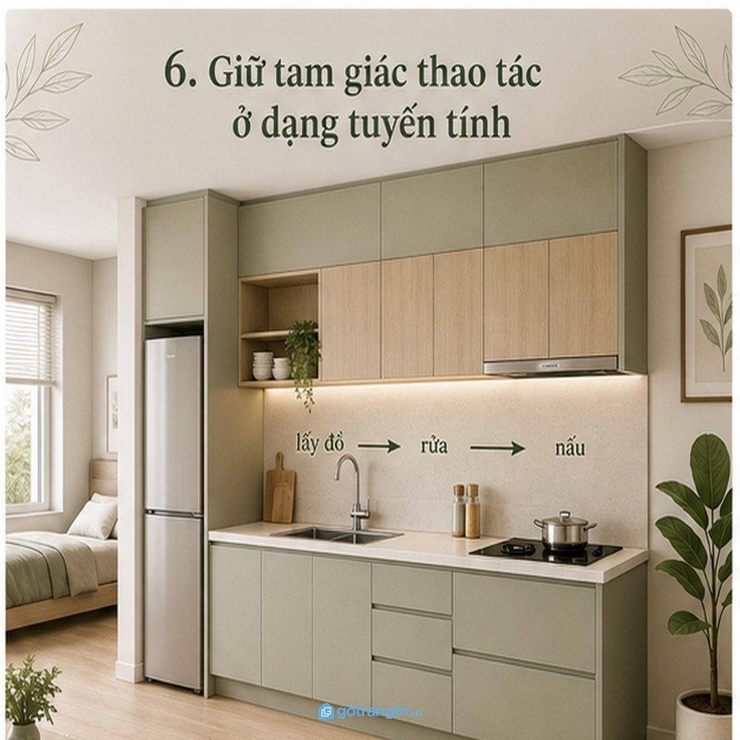 Đèn dưới tủ và hút mùi giúp bếp studio sáng, sạch và ít ám mùi hơn
