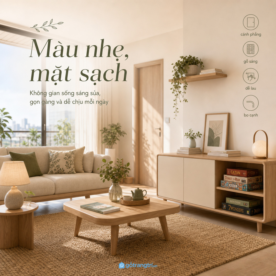 Ưu tiên vật liệu dễ lau, cánh phẳng và màu nhẹ