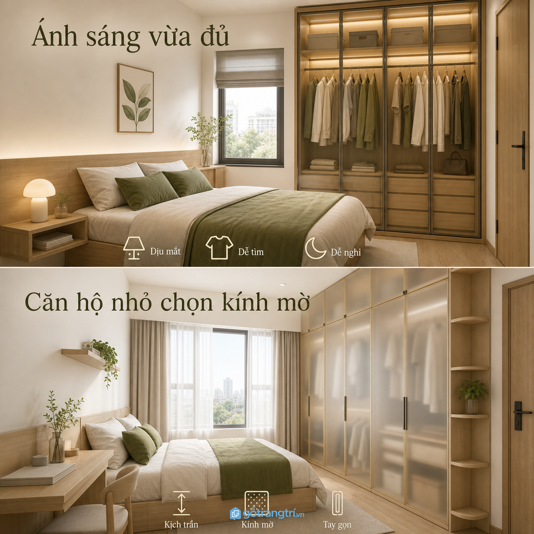 Chia khoang bên trong để tủ kính không bị rối mắt