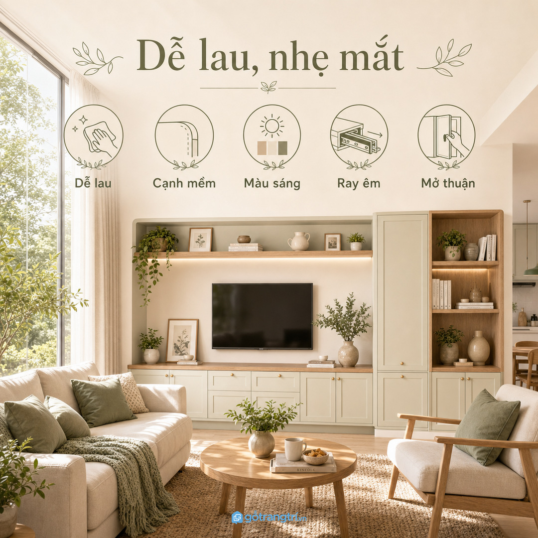 Ưu tiên vật liệu dễ lau và màu không làm phòng nặng