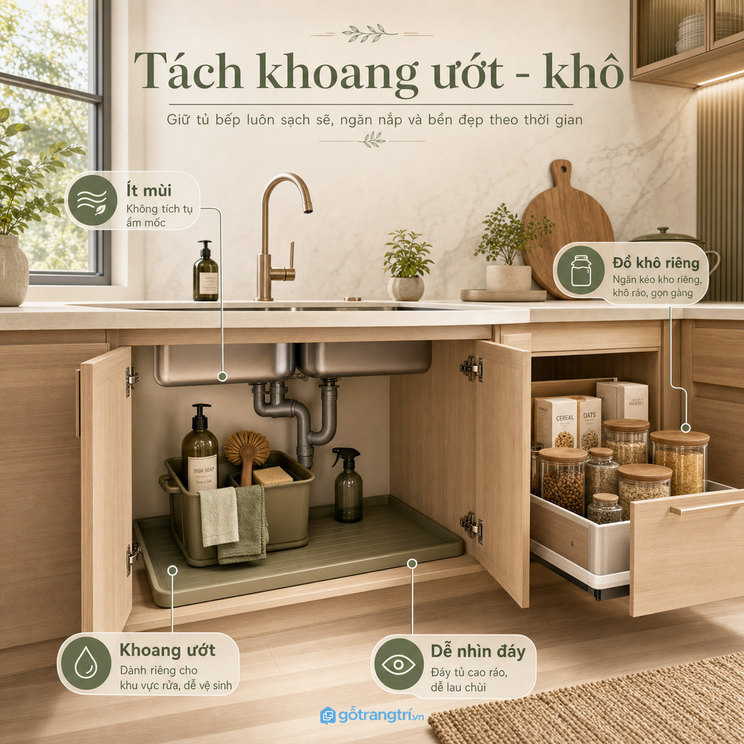 Tách khoang ướt với đồ khô và nhóm dễ ám mùi