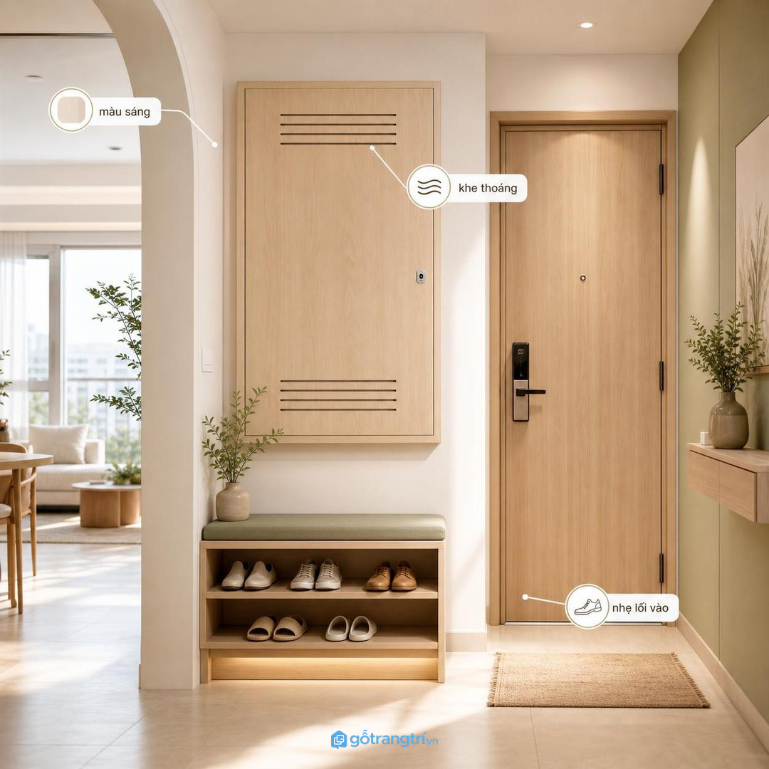 Màu sáng và khe thoáng giúp lối vào nhỏ nhẹ hơn