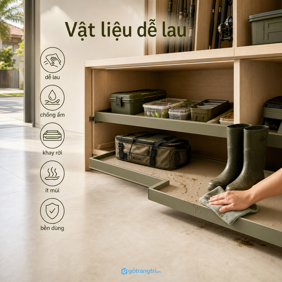 Vật liệu dễ lau giúp xử lý bùn nước, mùi và đồ ẩm sau khi về nhà