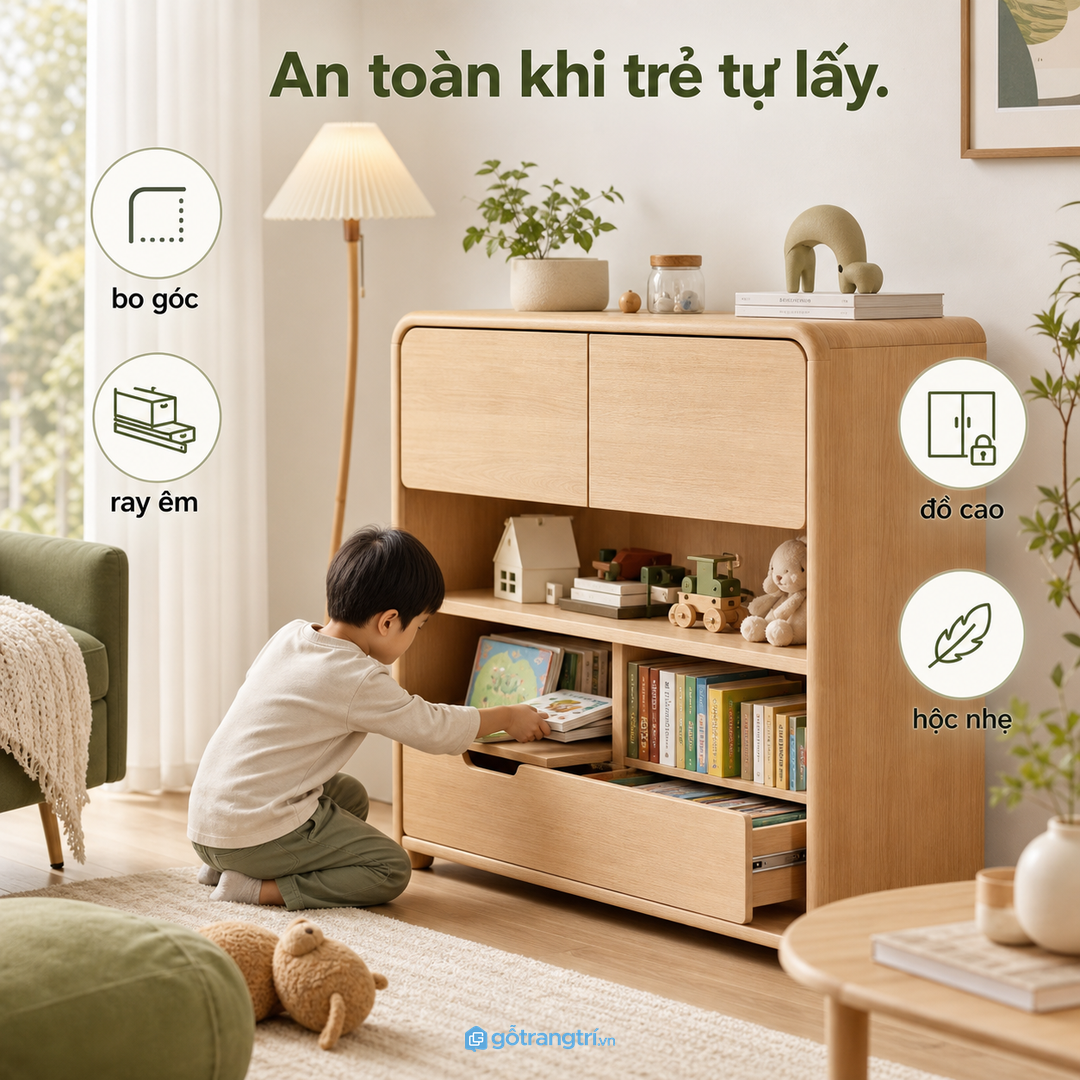 Tủ đồ chơi cần an toàn khi trẻ tự lấy và tự cất