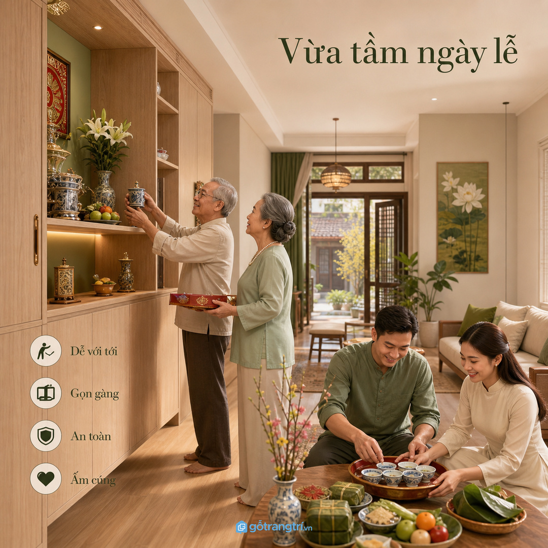 Nhà nhiều thế hệ cần khoang vừa tầm để lấy đồ giỗ lễ nhẹ hơn