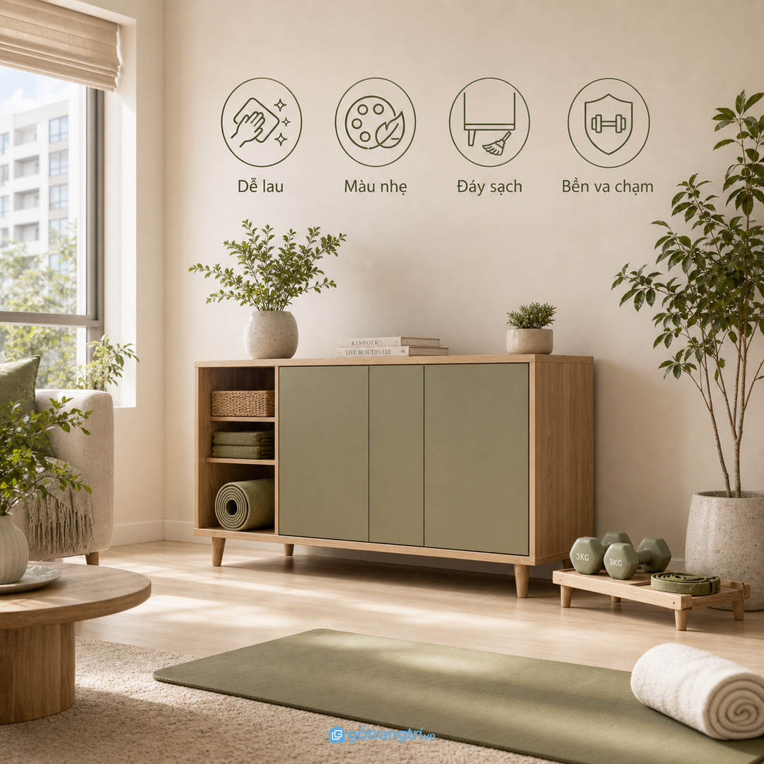 Ưu tiên vật liệu dễ lau và màu nhẹ cho căn hộ nhỏ