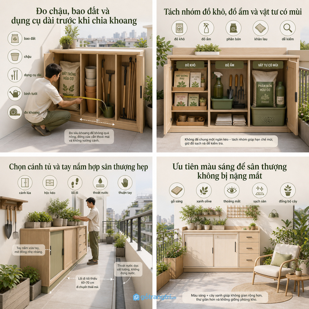 Chọn cánh tủ và tay nắm hợp sân thượng hẹp