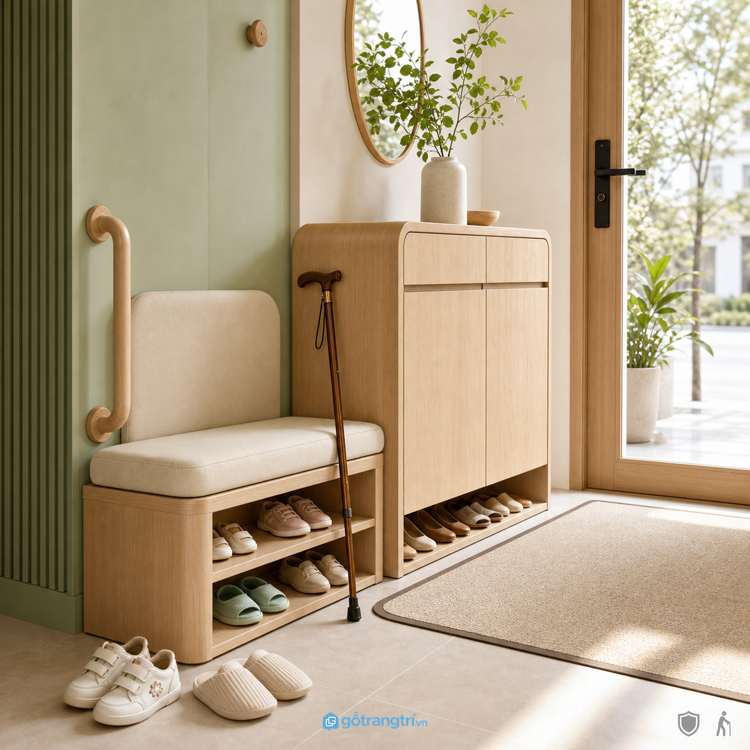 Vật liệu sáng màu, dễ lau giúp khu cửa vào sạch mắt hơn