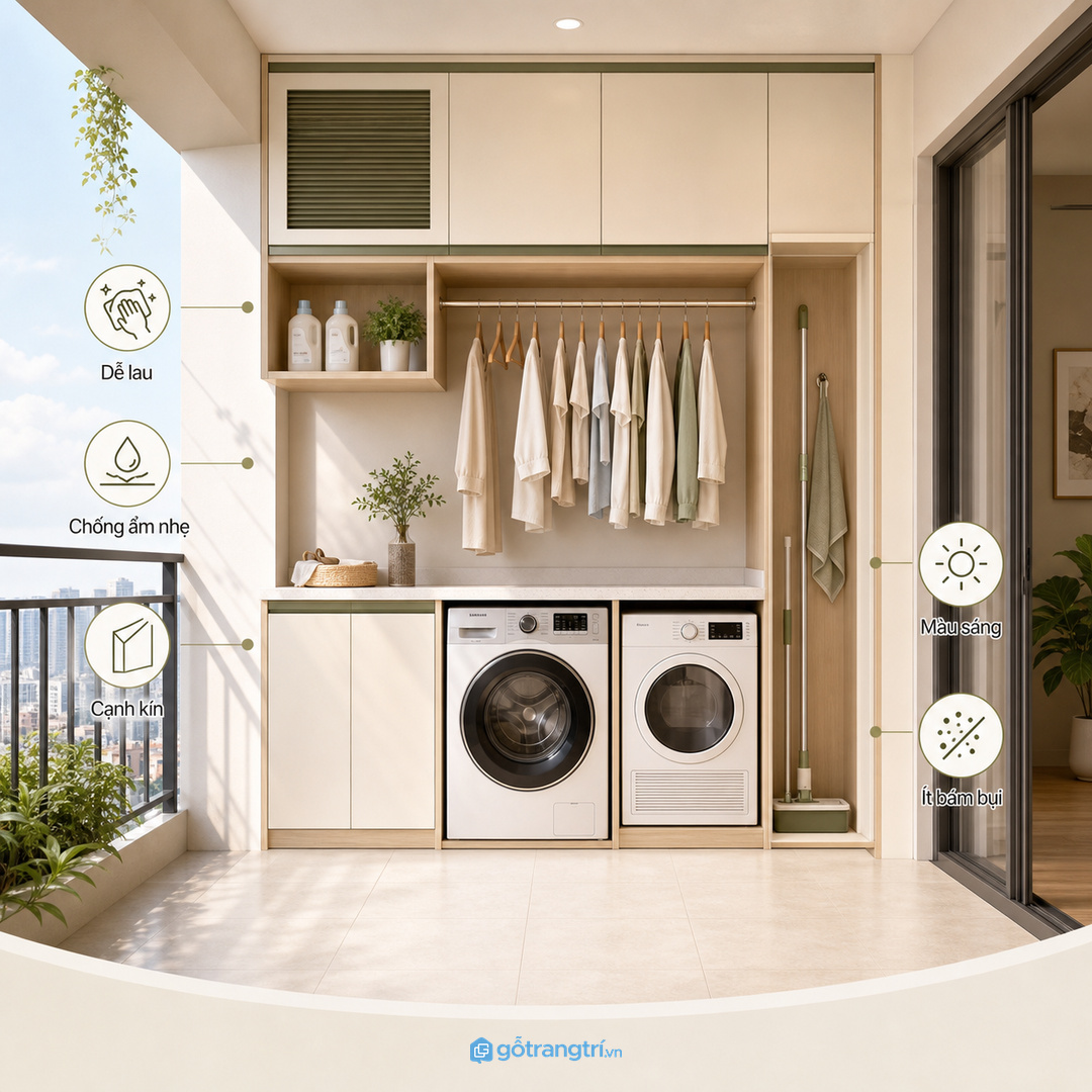 Tách đồ ẩm, hóa chất giặt và đồ sạch trong cùng hệ tủ